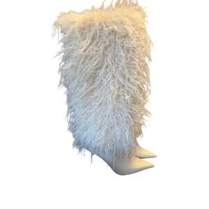 Michael Kors Ivory Dawn Shaggy Knee High Boots Pointed Toe 7